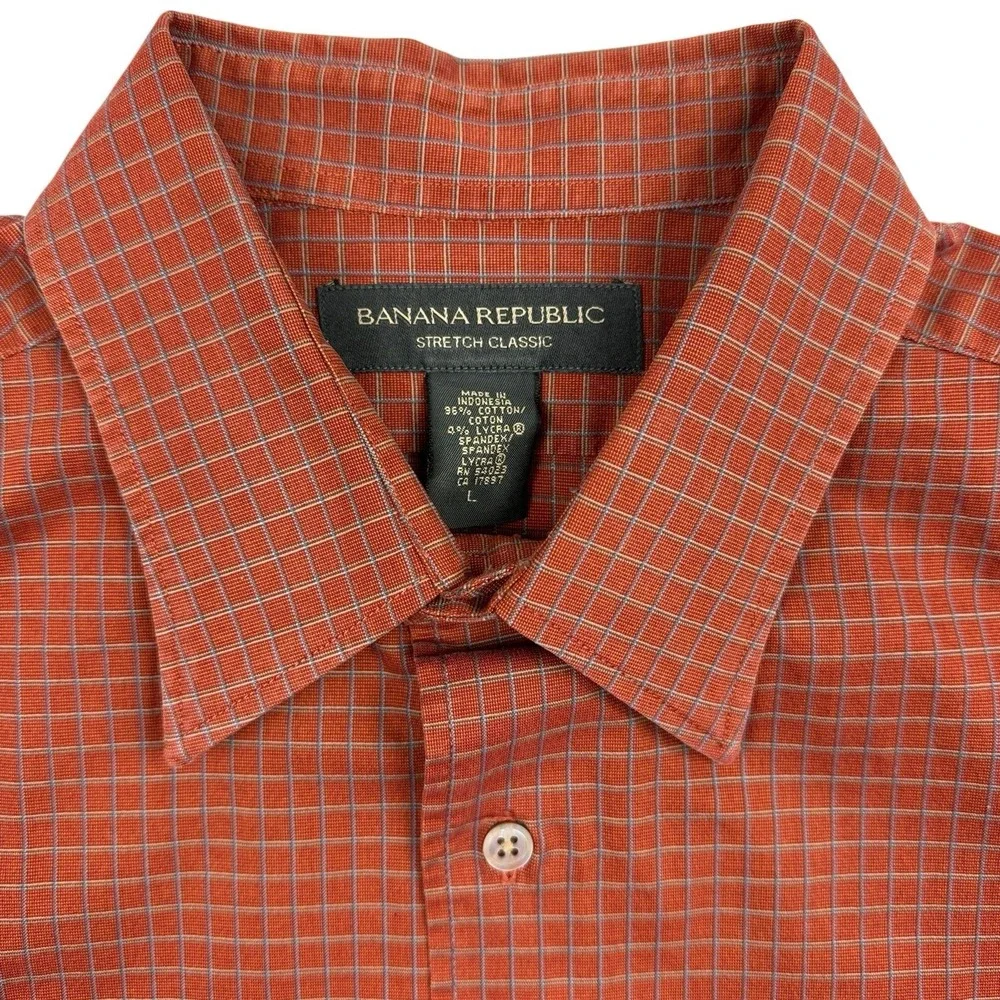 BANANA REPUBLIC Men's Large Stretch Classic Button Down Shirt Rust Red‎ Casual